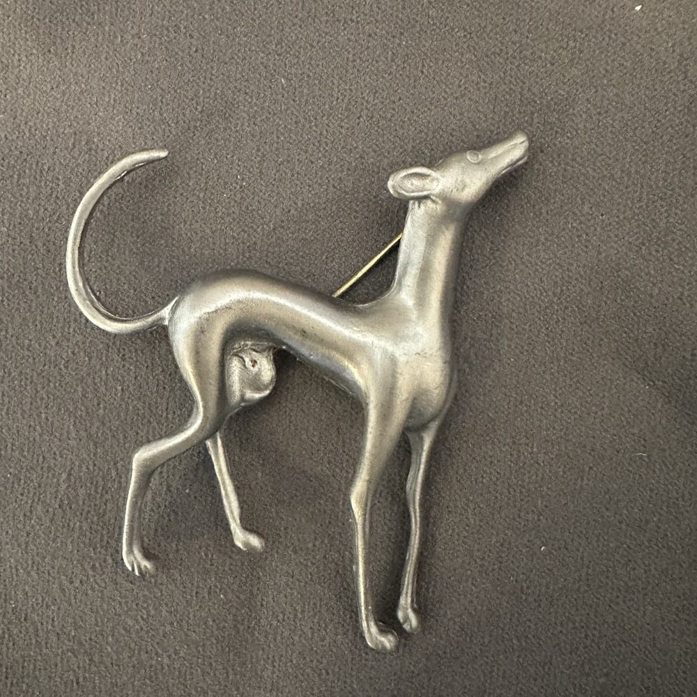 Vintage Greyhound Dog Pewter Pin Ultra Craft stamped